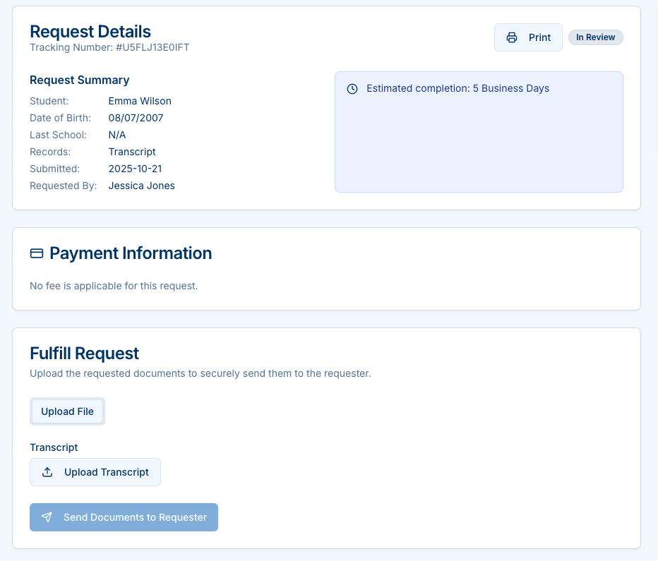 Request details compact view with verified badge