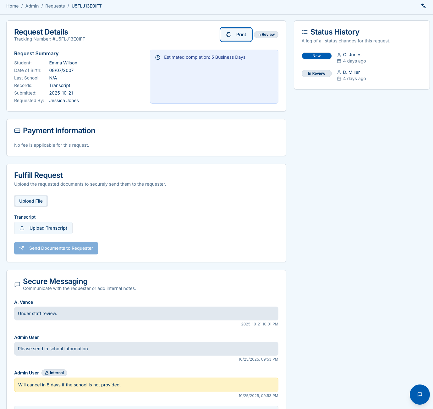 Request details page