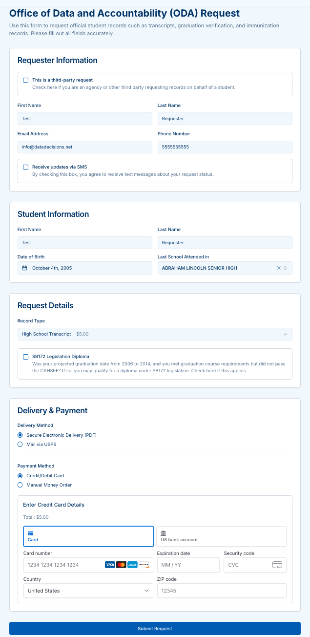 Example: request checkout with card details